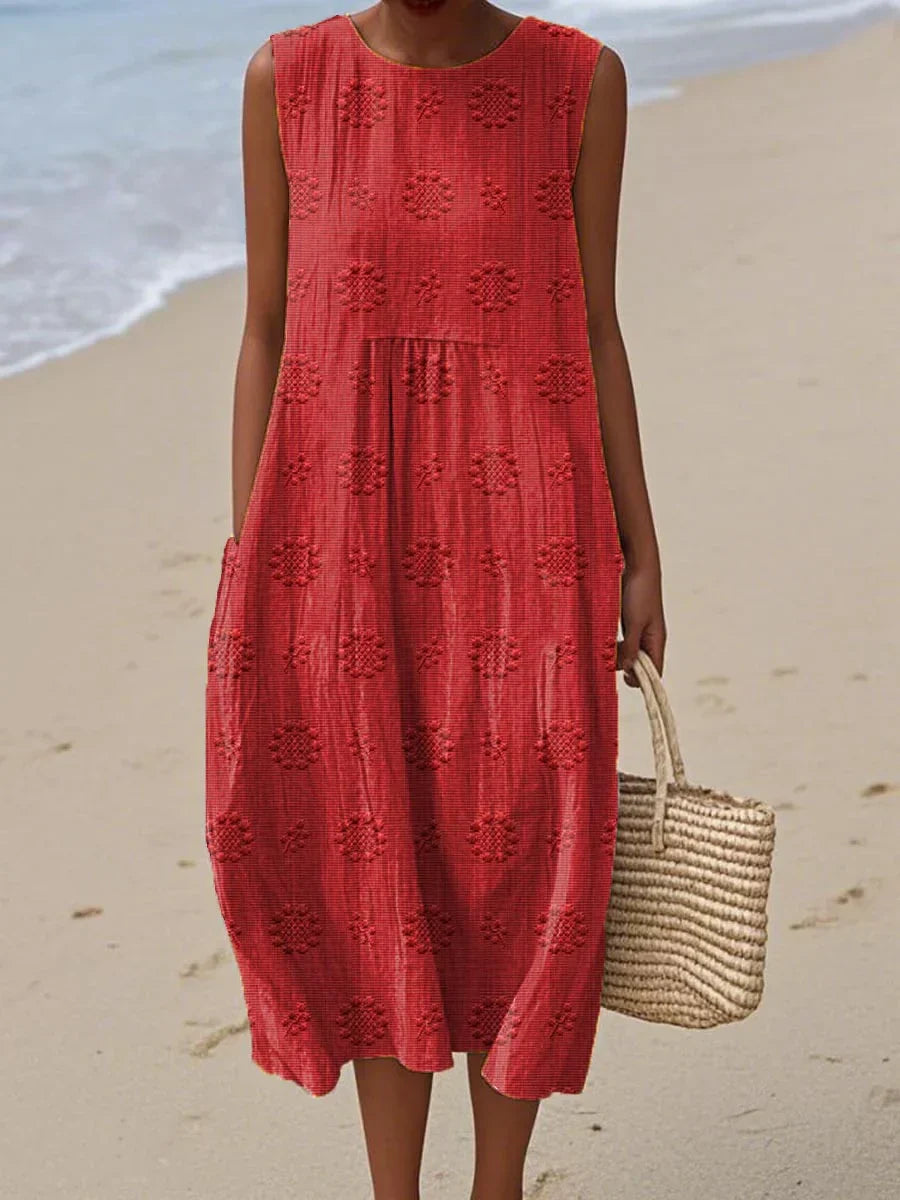 Elegant Sleeveless Cotton Pocket Dress