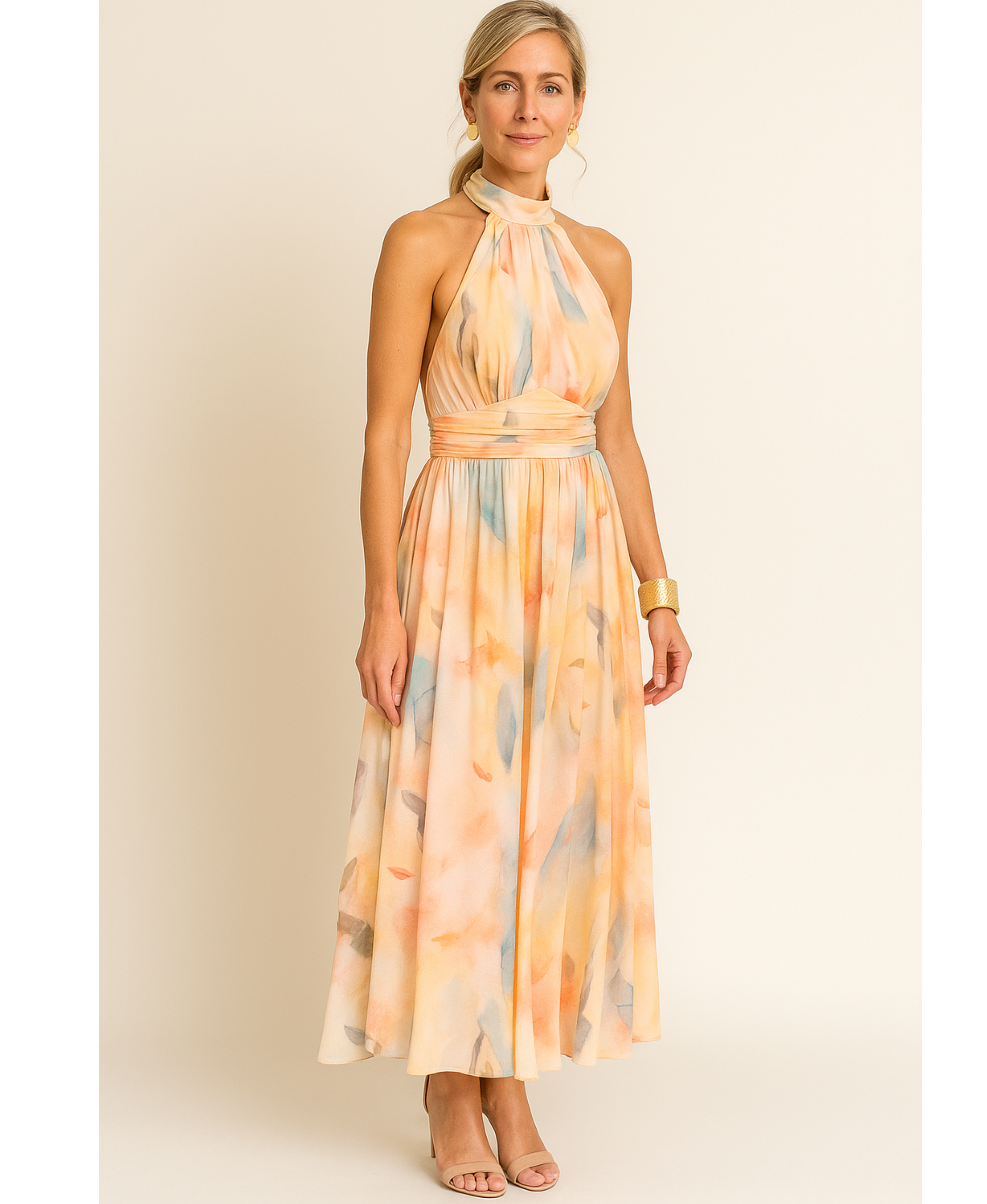 Evie™ - Elegant fitted watercolour print dress