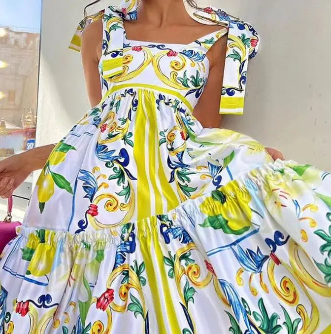 TradeTrends™ | Lace-Up Floral Maxi Dress