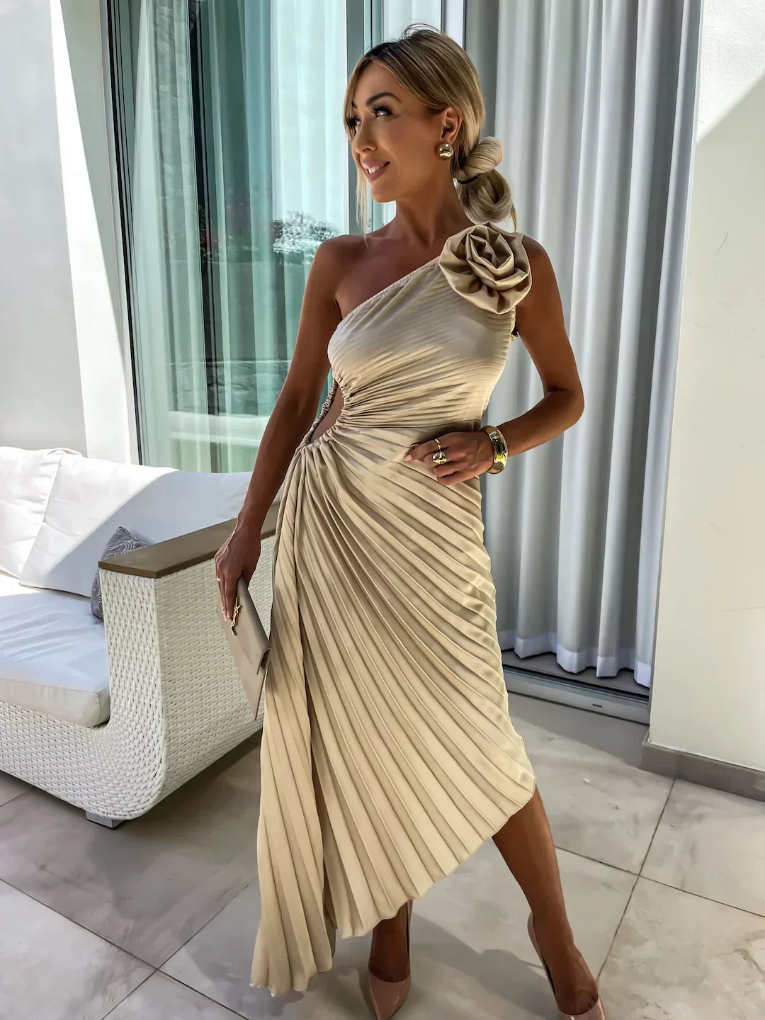 Lizbeth -  Flower Shoulder Maxi Dress